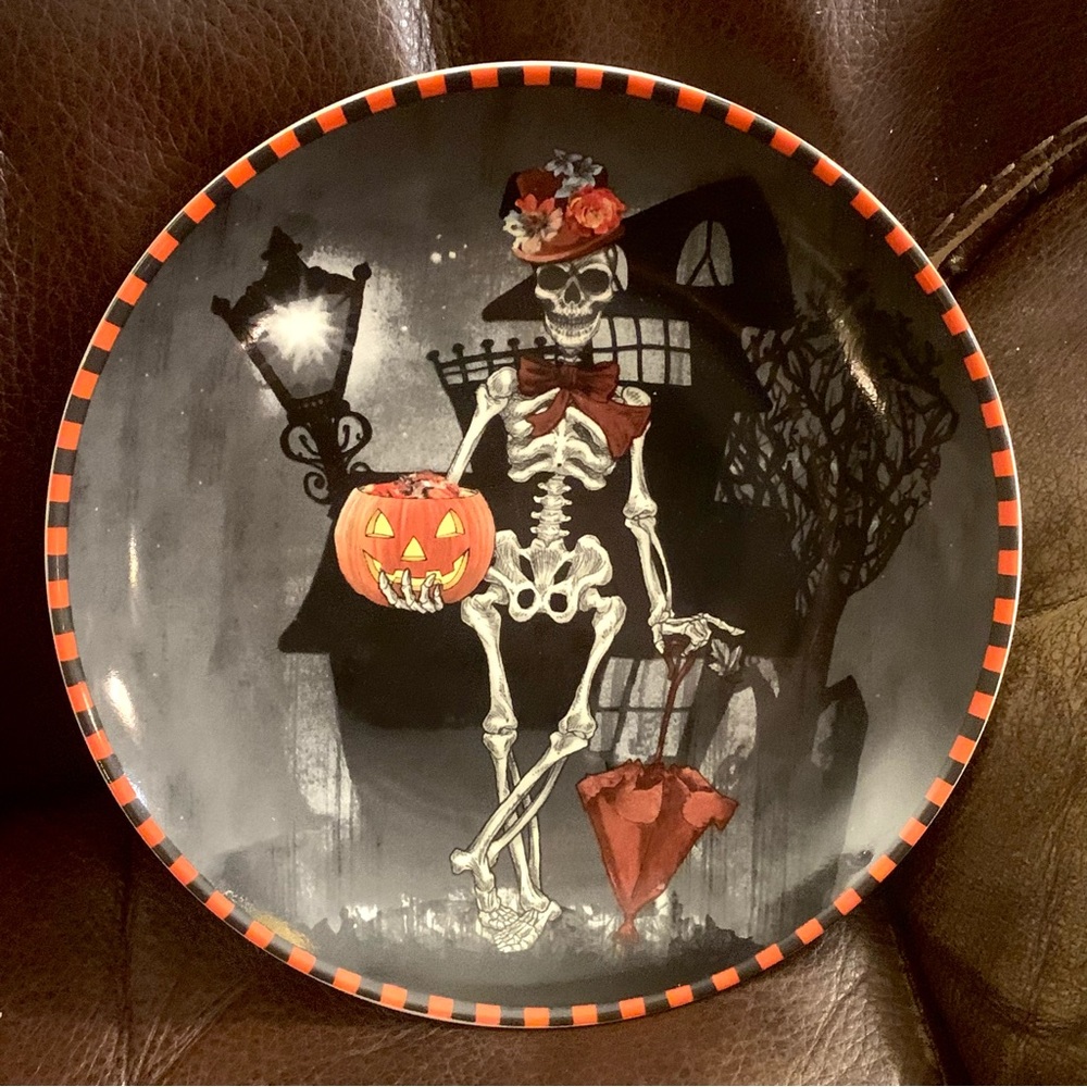 222 Fifth Dapper Skeleton Lady 8” Halloween Salad Plate